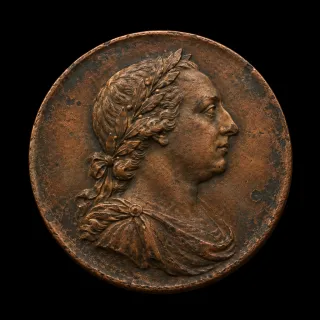 Medio penique de cobre de Jorge III (1775) (recreación generada con IA)
